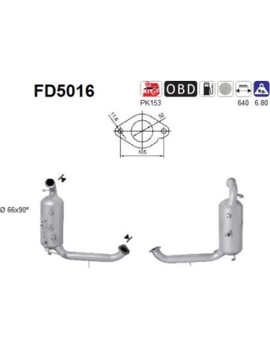 Filtro de partículas diésel AS FD5016 para FORD / MAZDA / VOLVO