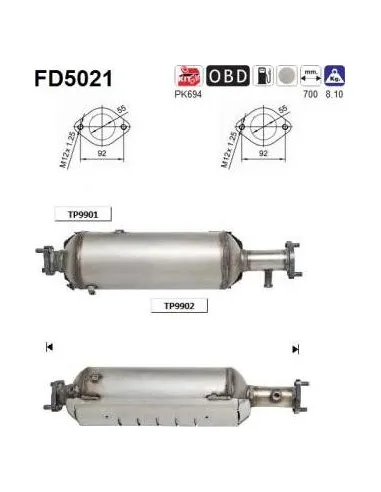 Filtro de partículas diésel AS FD5021 para KIA | Recambios Colmenar