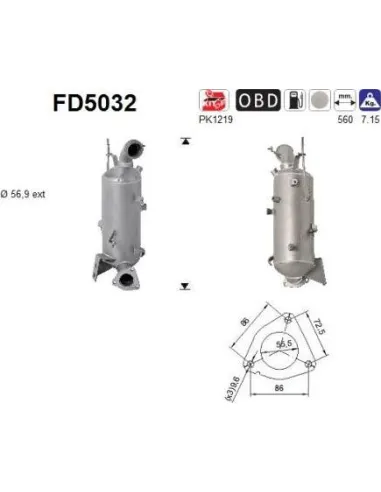 Filtro de partículas diésel AS FD5032 para CHEVROLET / OPEL / SAAB