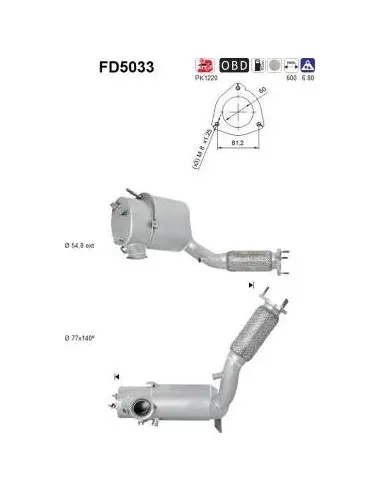 Filtro de partículas diésel AS FD5033 para SEAT / VOLKSWAGEN