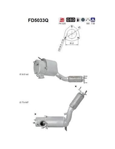 Filtro de partículas diésel AS FD5033Q para SEAT / VOLKSWAGEN