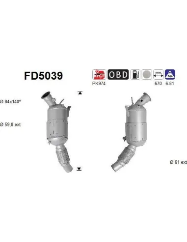 Filtro de partículas diésel AS FD5039 para BMW | Recambios Colmenar