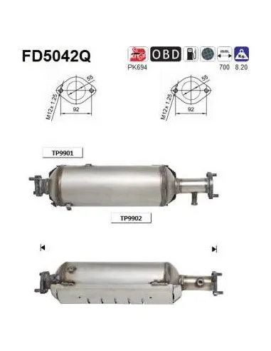 Filtro de partículas diésel AS FD5042Q para HYUNDAI / KIA