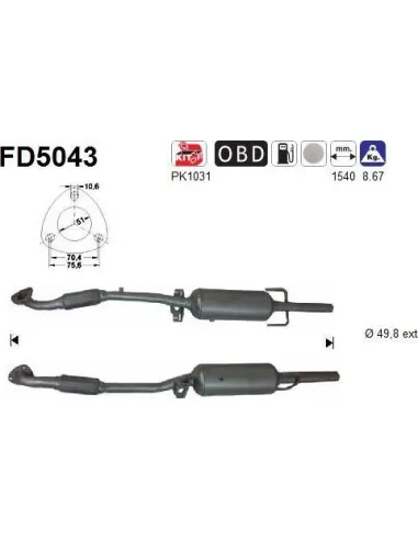 Filtro de partículas diésel AS FD5043 para OPEL | Recambios Colmenar