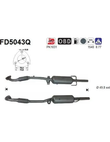 Filtro de partículas diésel AS FD5043Q para OPEL | Recambios Colmenar