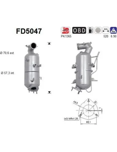 Filtro de partículas diésel AS FD5047 para CHEVROLET