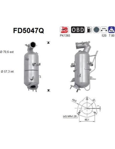 Filtro de partículas diésel AS FD5047Q para CHEVROLET