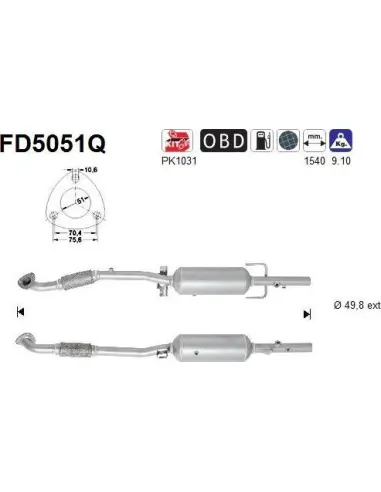 Filtro de partículas diésel AS FD5051Q para OPEL | Recambios Colmenar