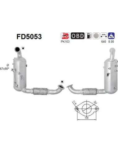 Filtro de partículas diésel AS FD5053 para FORD / MAZDA / VOLVO