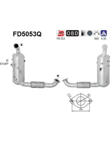 Filtro de partículas diésel AS FD5053Q para FORD / MAZDA / VOLVO