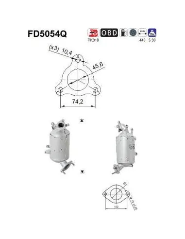 Filtro de partículas diésel AS FD5054Q para HYUNDAI / KIA