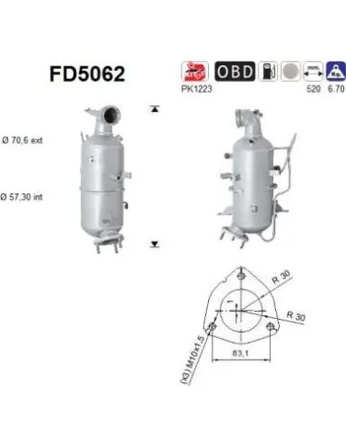 Filtro de partículas diésel AS FD5062 para CHEVROLET / OPEL