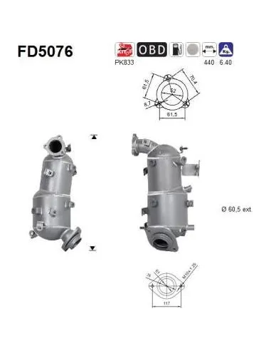Filtro de partículas diésel AS FD5076 para TOYOTA | Recambios Colmenar