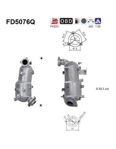 Filtro de partículas diésel AS FD5076Q para TOYOTA