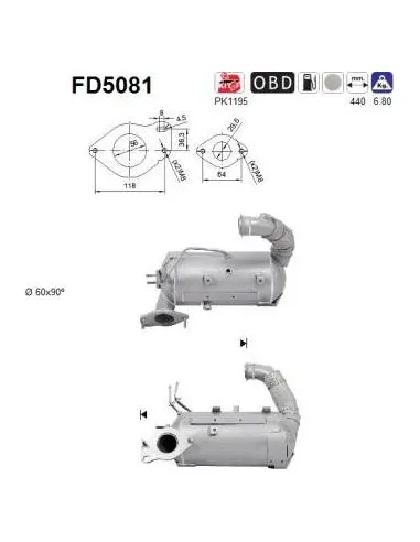 Filtro de partículas diésel AS FD5081 para MERCEDES / NISSAN / RENAULT