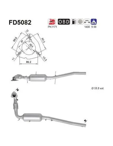 Filtro de partículas diésel AS FD5082 para FORD | Recambios Colmenar