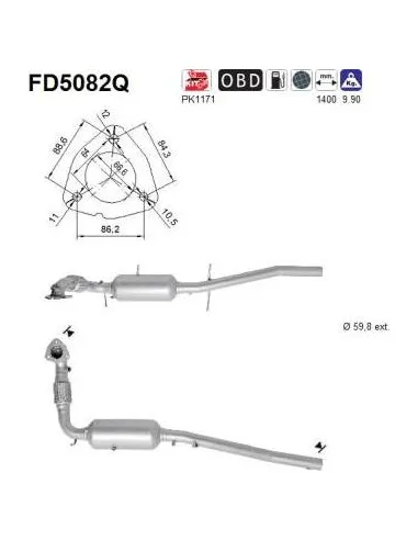 Filtro de partículas diésel AS FD5082Q para FORD | Recambios Colmenar