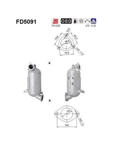 Filtro de partículas diésel AS FD5091 para HYUNDAI / KIA