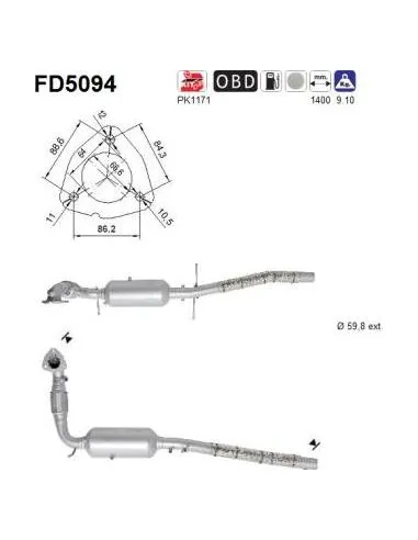 Filtro de partículas diésel AS FD5094 para FORD | Recambios Colmenar