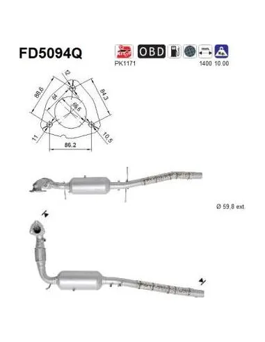 Filtro de partículas diésel AS FD5094Q para FORD | Recambios Colmenar