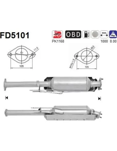 Filtro de partículas diésel AS FD5101 para FORD | Recambios Colmenar