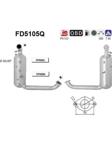 Filtro de partículas diésel AS FD5105Q para FORD | Recambios Colmenar