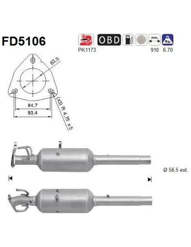 Filtro de partículas diésel AS FD5106 para CITROËN / PEUGEOT
