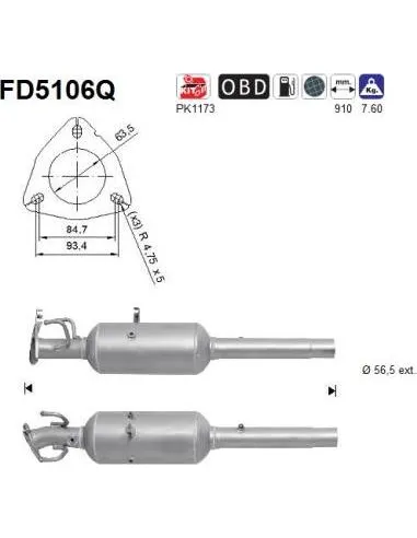 Filtro de partículas diésel AS FD5106Q para CITROËN / PEUGEOT