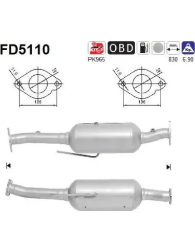 Filtro de partículas diésel AS FD5110 para FORD | Recambios Colmenar
