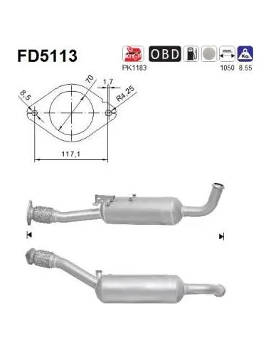 Filtro de partículas diésel AS FD5113 para NISSAN / OPEL / RENAULT