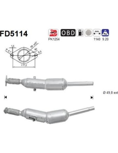 Filtro de partículas diésel AS FD5114 para RENAULT