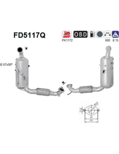 Filtro de partículas diésel AS FD5117Q para FORD | Recambios Colmenar