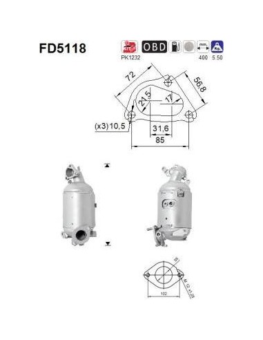 Filtro de partículas diésel AS FD5118 para HYUNDAI / KIA