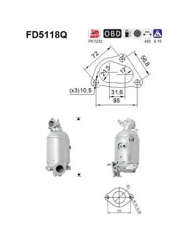 Filtro de partículas diésel AS FD5118Q para HYUNDAI / KIA