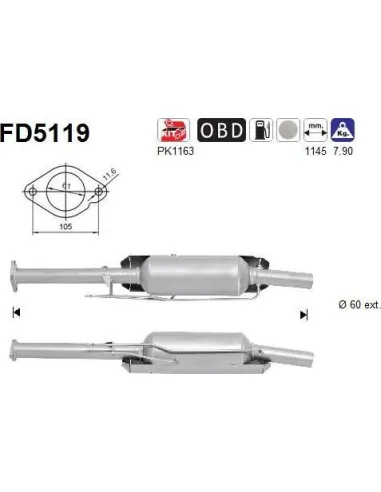Filtro de partículas diésel AS FD5119 para FORD | Recambios Colmenar