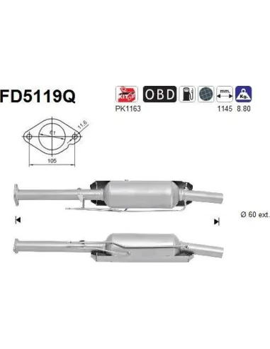 Filtro de partículas diésel AS FD5119Q para FORD | Recambios Colmenar