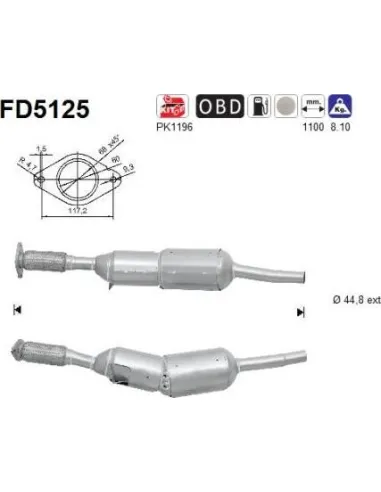 Filtro de partículas diésel AS FD5125 para DACIA / RENAULT