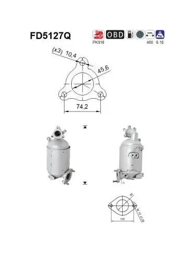 Filtro de partículas diésel AS FD5127Q para HYUNDAI / KIA