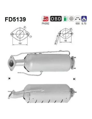 Filtro de partículas diésel AS FD5139 para HYUNDAI / KIA