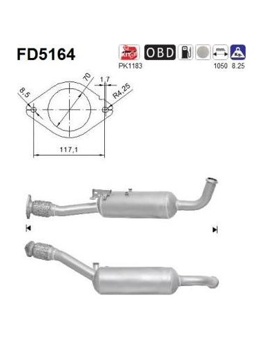Filtro de partículas diésel AS FD5164 para NISSAN / OPEL / RENAULT