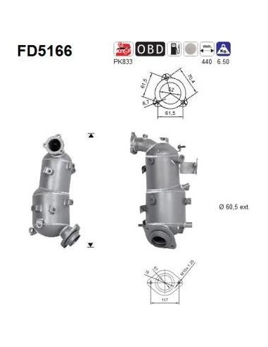 Filtro de partículas diésel AS FD5166 para TOYOTA | Recambios Colmenar