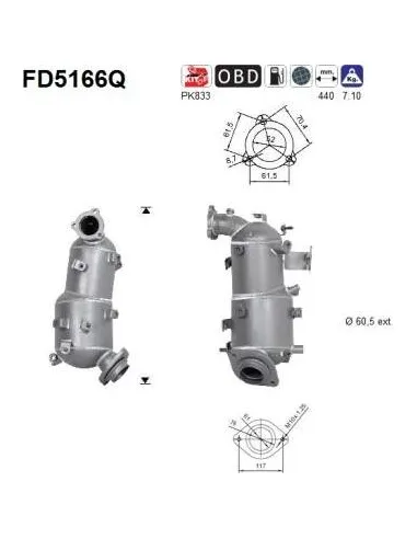 Filtro de partículas diésel AS FD5166Q para TOYOTA