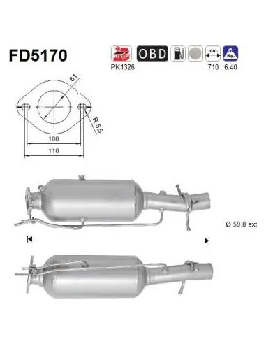 Filtro de partículas diésel AS FD5170 para FORD | Recambios Colmenar