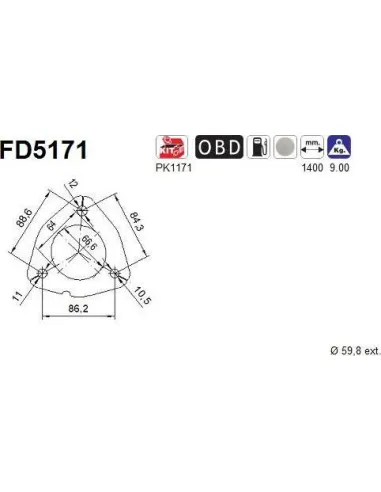 Filtro de partículas diésel AS FD5171 para FORD | Recambios Colmenar