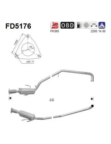 Filtro de partículas diésel AS FD5176 para CHRYSLER / LANCIA