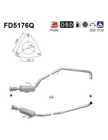 Filtro de partículas diésel AS FD5176Q para CHRYSLER / LANCIA