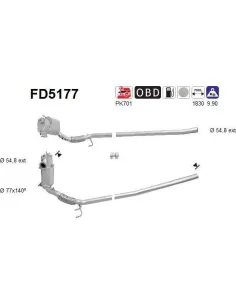 Filtro de partículas diésel AS FD5177 para SKODA / VOLKSWAGEN