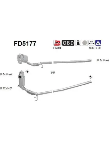 Filtro de partículas diésel AS FD5177 para SKODA / VOLKSWAGEN