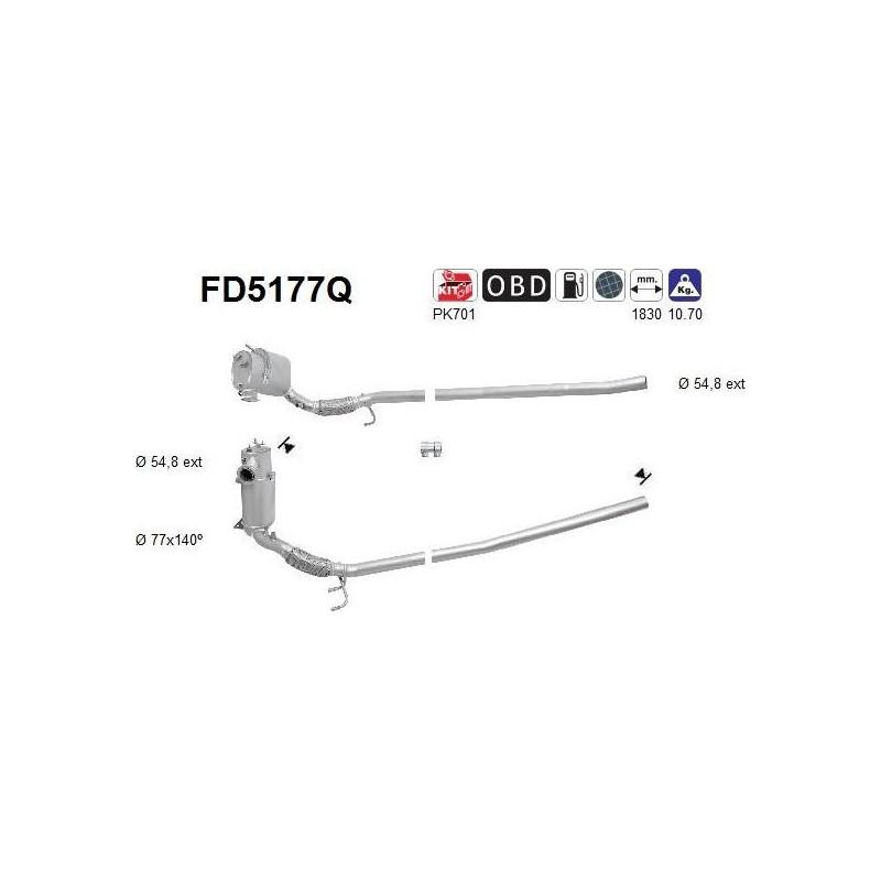 Filtro de partículas diésel AS FD5177Q para SKODA / VOLKSWAGEN