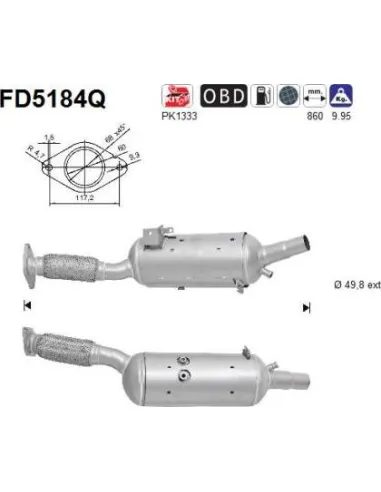 Filtro de partículas diésel AS FD5184Q para OPEL / RENAULT